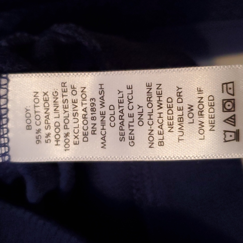 DENIM & CO active navy blue short zip hoodie with pockets,L,cot/span,NWOT. - Picture 4 of 4